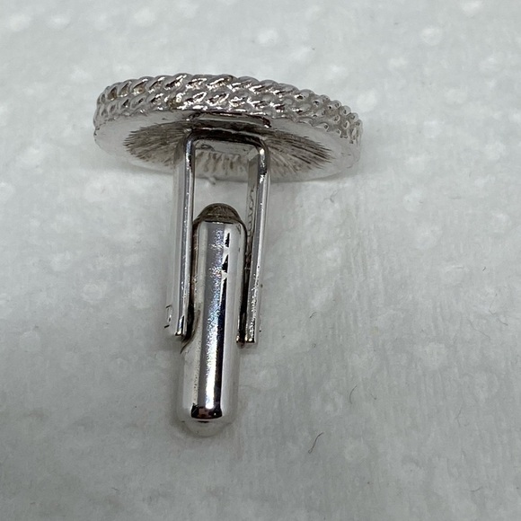 TEXTURED round cufflinks set silver toned classic - Picture 5 of 6